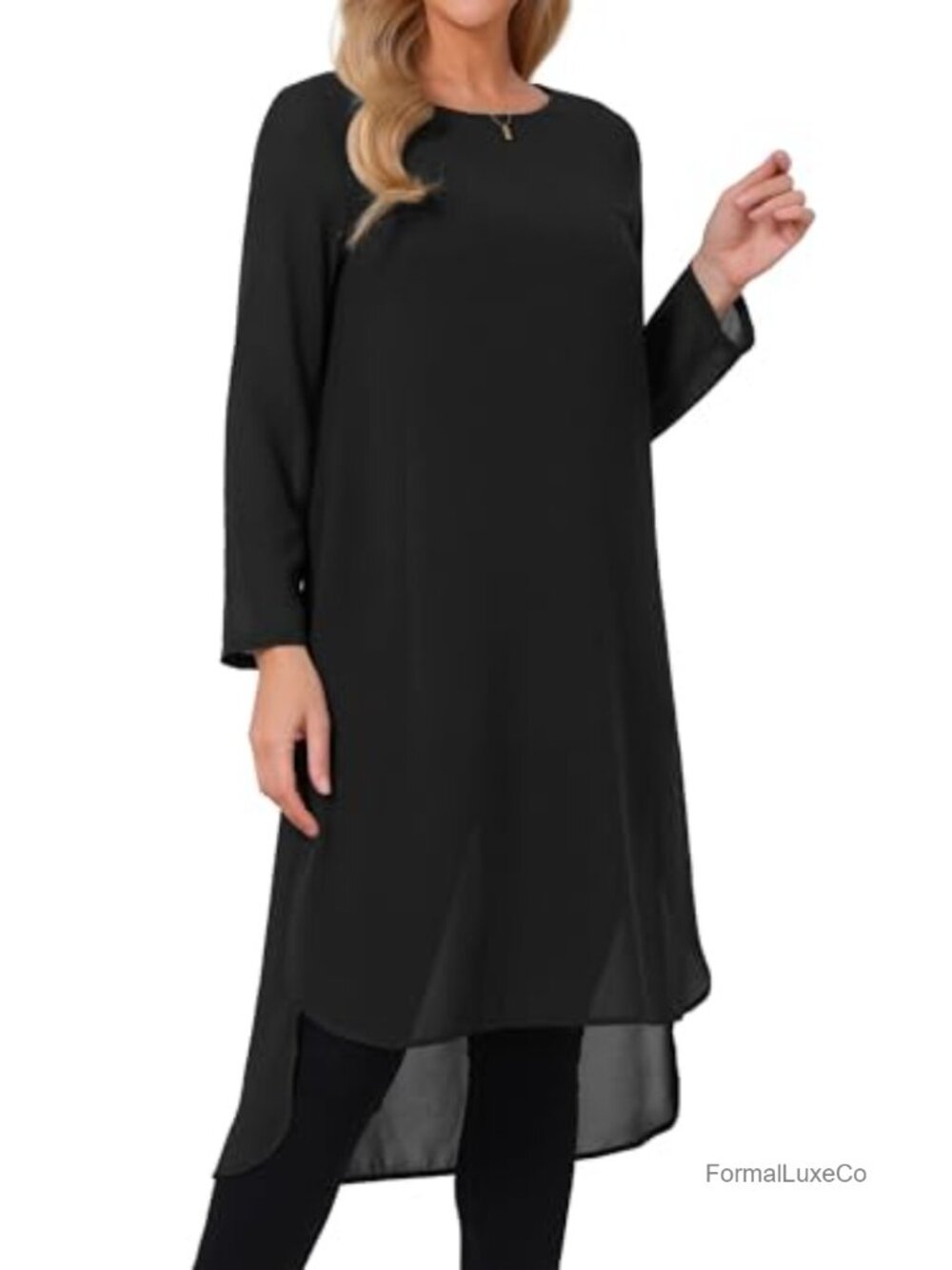 High Low Chiffon Blouse Asymmetric Loose Fit Tunic Top Women